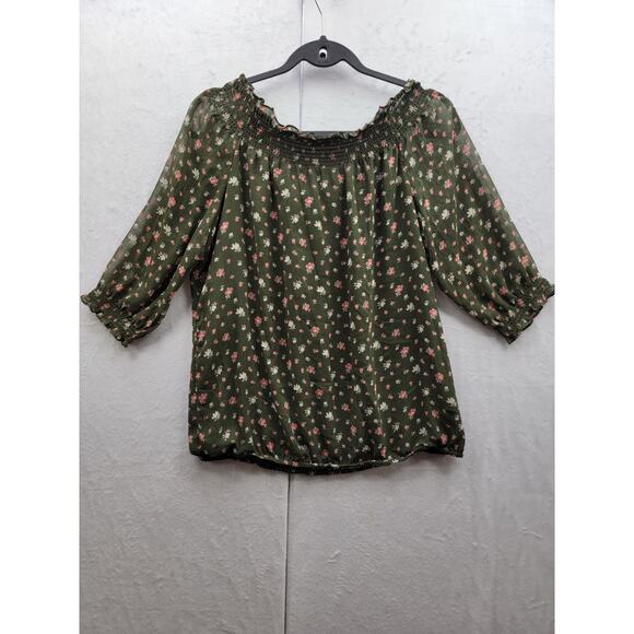 Soho NY&C Jeans Hunter Green Floral Off Shoulder Blouse, Sz M - Picture 3 of 13